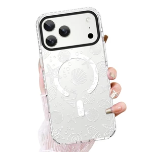 Magnetic Clear Case for iPhone 17 Pro Max, Cute White Sea Shell Art | Soft TPU Bumper Hard PC, Shockproof Protective, Slim Phone Cover for Women Girls