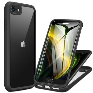 for iPhone SE Phone Case 3rd/2nd Generation 2022 2020 Full-Body with Built-in Glass Screen Protector, Heavy Duty 360° Protective Shockproof Bumper Cover for iPhone 8/SE, Black