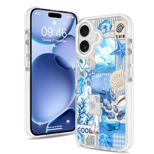 Magnetic for iPhone 17 Case for Women Men, Seashell Ocean | [Compatible with MagSafe] Seashell Ocean Blue Whale Retro Collage Design, Clear Slim Shockproof Non-Slip Phone Cover
