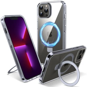 Magnetic Case for iPhone 13 Pro - [Built-in Invisible Stand] [Compatible with MagSafe] [Military Grade Drop Protection] Anti-Yellowing Hard Back Silicone Edge Cover, 6.1", Clear