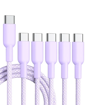 USB C to USB C Cable,5Pack60W Fast Charger6.6FTPurple | 480Mbps data,Two-tone Nylon BraidedSilicone shellUSB Type-C Charger Cable for Smartphone Tablets laptops and More USB C to USB C Cable,5Pack60W Fast Charger6.6FTPurple | 480Mbps data,Two-tone Nylon BraidedSilicone shellUSB Type-C Charger Cable for Smartphone Tablets laptops and More