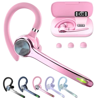 Bluetooth Headset, Wireless Earpiece with Mic for Work | 2H Playtime, 500mAh Charging Case, Hands-Free Calling with Mute Button for Work, Trucker, Office, Driving, iPhone, Pure Pink Bluetooth Headset, Wireless Earpiece with Mic for Work | 2H Playtime, 500mAh Charging Case, Hands-Free Calling with Mute Button for Work, Trucker, Office, Driving, iPhone, Pure Pink