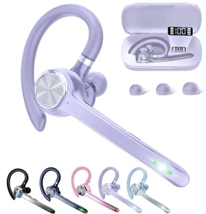 Bluetooth Headset, Wireless Earpiece with Mic for Work | 72H Playtime, 500mAh Charging Case, Hands-Free Calling with Mute Button for Work, Trucker, Office, Driving, Glossy purple Bluetooth Headset, Wireless Earpiece with Mic for Work | 72H Playtime, 500mAh Charging Case, Hands-Free Calling with Mute Button for Work, Trucker, Office, Driving, Glossy purple