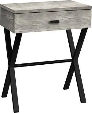 Monarch Specialties 24"H Grey Reclaimed Wood-Look Accent Night Stand with Black Metal Base