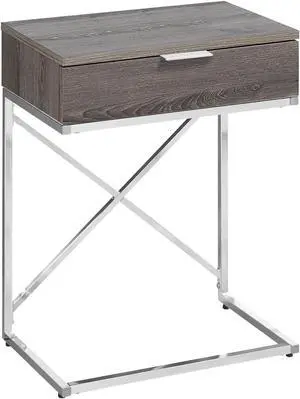 Monarch Specialties 24"H Rectangular Accent Side Table with Chrome Metal Base - Dark Taupe