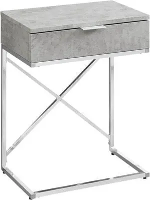 Monarch Specialties 24"H Accent Side Table with Chrome Metal Base - Grey Cement