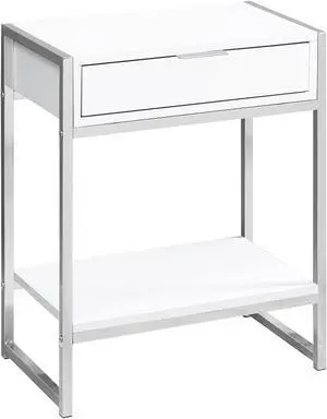 Monarch Specialties Contemporary Rectangular Accent End Table with Storage Drawer - White