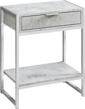 Monarch Specialties Contemporary Accent End Table with Storage Drawer - Grey