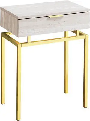 Monarch Specialties 24"H Rectangular Modern Accent End Table with Gold Metal Base - Beige