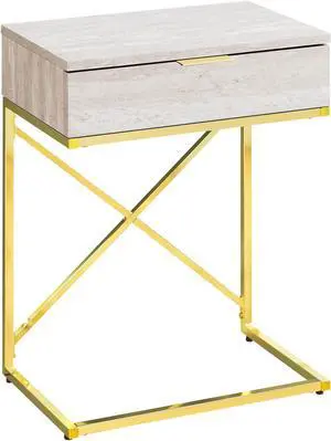 Monarch Specialties 24"H Accent Side Table with Rectangular Top and Gold Metal Base - Beige