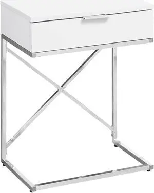 Monarch Specialties 24"H Accent Side Table with Rectangular Top and Chrome Metal Base - Glossy White