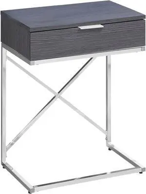 Monarch Specialties 24"H Accent Side Table with Chrome Metal Base - Grey
