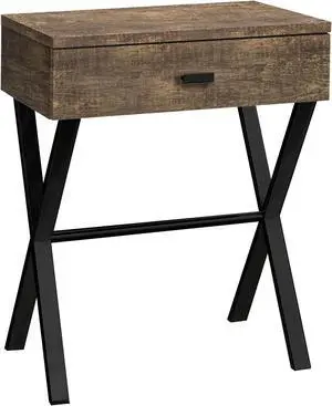 Monarch Specialties 24"H Brown Reclaimed Wood-Look Accent Night Stand with Black Metal Base