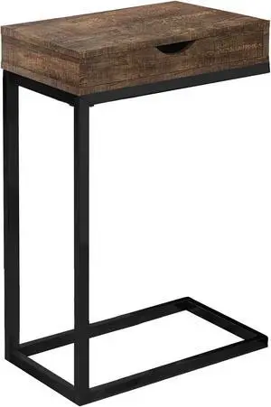 Monarch Specialties Brown Reclaimed Wood-Look Rectangular Accent Table with Storage Drawer and Black Metal Base