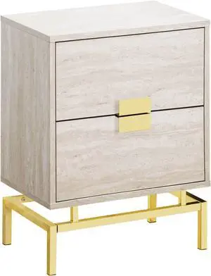 Monarch Specialties 24"H Accent End Table with Gold Metal Base - Beige