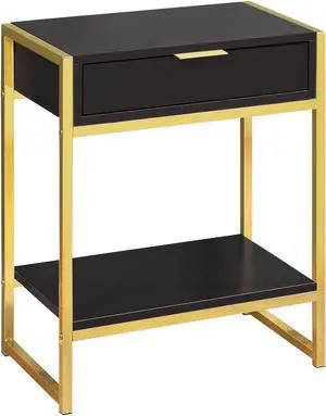 Monarch Specialties 24"H Accent End Table with Gold Metal Base - Cappuccino
