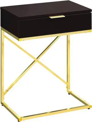 Monarch Specialties 24"H Rectangular Top Accent Side Table with Gold Metal Base - Cappuccino
