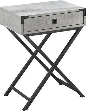 Monarch Specialties 24"H Multi-Functional Rectangular Top Side/End Accent Table in Grey Cement Look with Black Nickel Metal Base