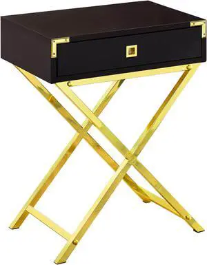 Monarch Specialties 24"H Multi-Functional Rectangular Top Side/End Accent Table in Cappuccino Laminated Finish with Gold Metal Base
