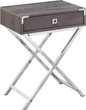 Monarch Specialties 24"H Multi-Functional Rectangular Top Side/End Accent Table in Laminated Dark Taupe with Chrome Silver Metal Base
