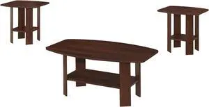 Monarch Specialties 3Pc Contemporary Living Room Coffee and End Table Set - Cherry