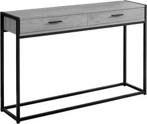 Monarch Specialties 48"L Rectangular Metal Console Accent Table in Gray and Black - Wood Grain Look