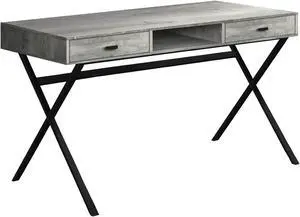 Monarch Specialties 48"L Contemporary Computer Writing Desk with Drawers and Open Shelf - Grey,Black