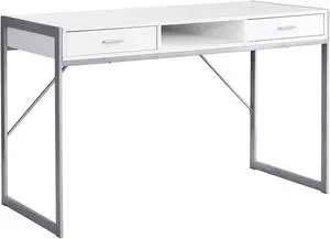 Monarch Specialties 48"L Contemporary Home Office Computer Desk with Drawers and Shelf - White