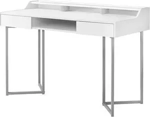 Monarch Specialties 48"L Contemporary Home Office Computer Desk with Drawers and Shelves - White,Silver