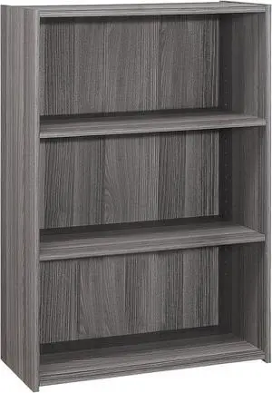 Monarch Specialties 36"H Contemporary Space-Saving Design 3-Shelf Bookcase - Grey