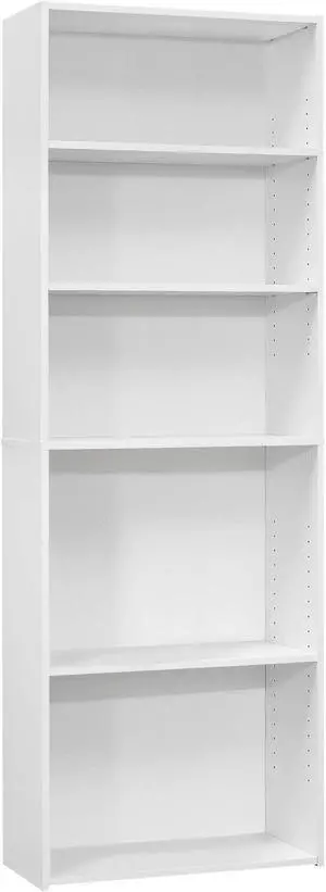 Monarch Specialties 72"H Space-Saving Design Contemporary 5-Shelf Bookcase - White