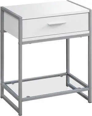 Monarch Specialties 22"H Accent, End Table, Night Stand - White Finish and Silver Metal Accents
