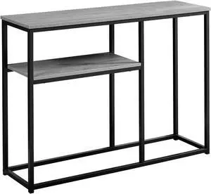 Monarch Specialties 42"L Multi-Functional Solid Black Metal Base Hall Console Table with Grey Wood Grain Look