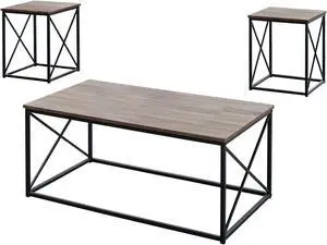 Monarch Specialties 3Pc Contemporary Living Room Coffee and End Table Set - Dark Taupe,Black