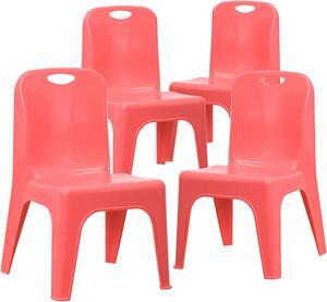 Flash Furniture Red Plastic Stackable Kids School Classroom Chair with Carrying Handle and 11" Seat Height - 4 Pack
