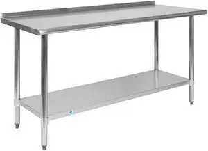 Stainless Steel 18 Gauge Prep and Work Table with 1.5" Backsplash and Undershelf - NSF Certified - 60"W x 24"D x 36"H Stainless Steel 18 Gauge Prep and Work Table with 1.5" Backsplash and Undershelf - NSF Certified - 60"W x 24"D x 36"H