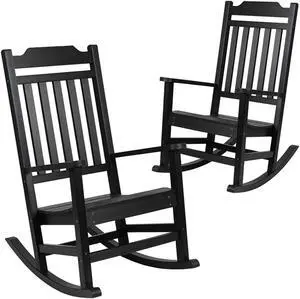 Flash Furniture Set of 2 Winston Black Faux Wood All-Weather Rocking Chair for Indoor and Outdoor