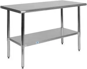 Stainless Steel 18  Gauge Prep and Work Table with Undershelf - NSF Certified - 48"W x 24"D x 34.5"H