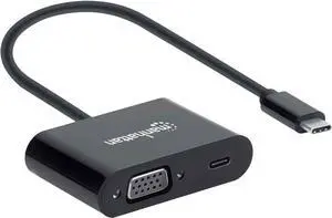 Manhattan USB-C to VGA Converter with Power Delivery Port, Full-HD Support, 60W PD, Plug & Play, Thunderbolt 3 Compatible, EMI Shielded for Clear Display -  153430