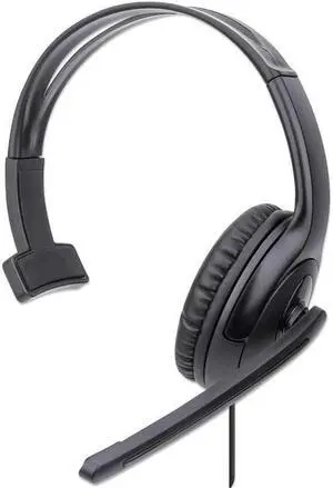 Manhattan Mono USB Headset - Mono - USB Type A - Wired - 32 Ohm - 20 Hz - 20 kHz - Over-the-head - Monaural - Circumaural - 4.92 ft Cable - Uni-directional Microphone - Black