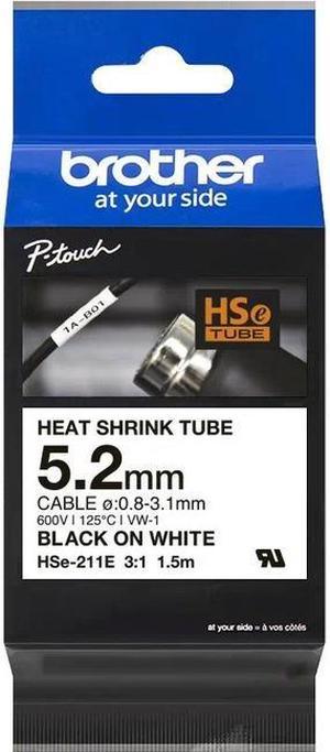 Brother HSe Wire & Cable Label - 13/64" Width x 59 1/16" Length - 1/8" Diameter - Rectangle - Black on White - Heat-shrinkable, Durable, Easy to Read