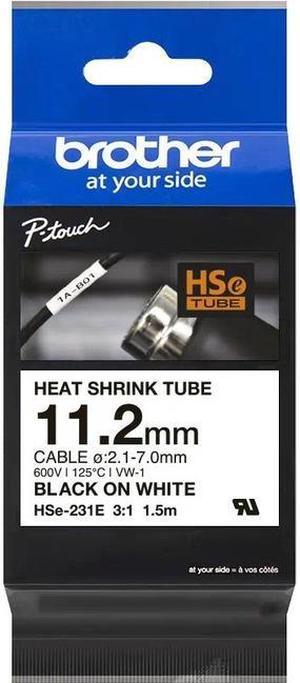 Brother HSe Wire & Cable Label - 7/16" Width x 59 1/16" Length - 9/32" Diameter - Rectangle - Black on White - Heat-shrinkable, Easy to Read, Durable