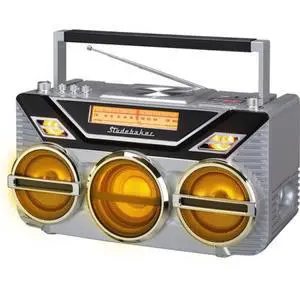Studebaker SB2165S Avanti Bluetooth Boombox CD/AM-FM Radio/15 Watt Subwoofer (Silver) Studebaker SB2165S Avanti Bluetooth Boombox CD/AM-FM Radio/15 Watt Subwoofer (Silver)
