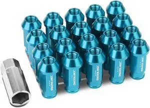 DNA Motoring LG-T777-125-LB 20-Piece M12 x 1.25 Aluminum Alloy Wheel Lug Nuts + Deep Drive Extension (Light Blue)