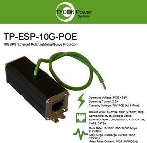 Tycon Power Systems TP-ESP-10G-POE 10G Ethernet PoE Lightning/Surge Supressor Protector 70V Clamping
