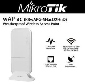 Mikrotik wAP ac RBwAPG-5HacD2HnD 2.4/5GHz Small Weatherproof Wireless Access Point 2x Gbit Ports