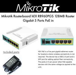 Mikrotik RB960PGS hEX PoE Router, 5 x Gigabit ports PoE output for 4 ports, USB, 800MHz CPU, 128MB RAM, RouterOS L4