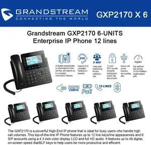 Grandstream GXP2170 6-UNITS 12 Line IP Phone, Color Display-VoIP