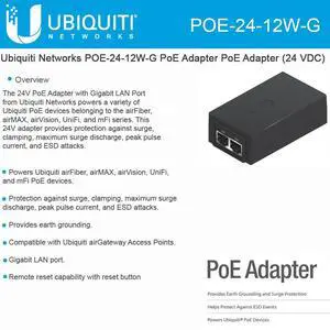 Ubiquiti Networks POE-24-12W-G-US PoE PoE Adapter, 24V DC @ 0.5A Ubiquiti Networks POE-24-12W-G-US PoE PoE Adapter, 24V DC @ 0.5A