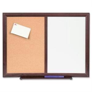 Lorell Bulletin Board Combo Dry-Erase/Cork 24"x18" Mahogany Frame 84270